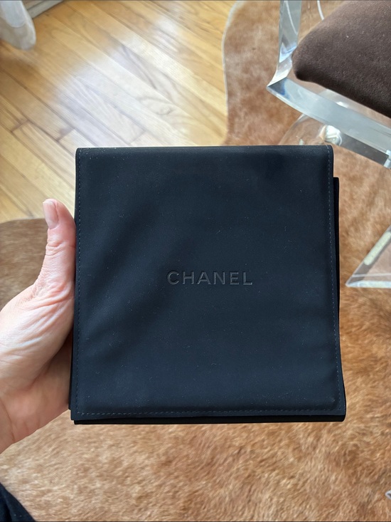 CHANEL Accessories - CHANEL Black Dust Pouch with White Logo for necklace 6.5x6.5 inches
